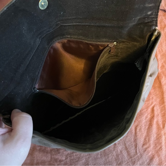 Vintage Cuir Veritable big leather taupe brown clutch - Picture 4 of 6